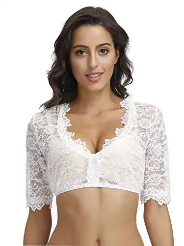 Dirndlbluse Elfin Damen Kurzarm mit Spitze für Trachtenmode
