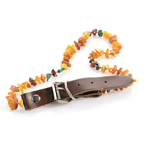 Bernstein-Halsband für Hunde und Katzen mit Malachit und Red-Jasper