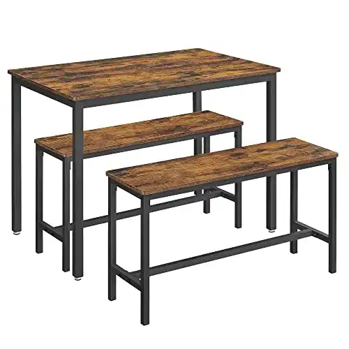 Esstisch VASAGLE mit 2 Bänken, 3er-Set, Küchentisch 70 x 110 x 75 cm