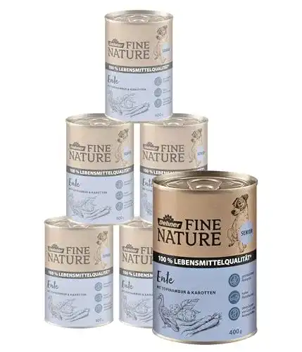 Hundefutter für Senioren von Dehner Fine Nature, Nassfutter mit Ente