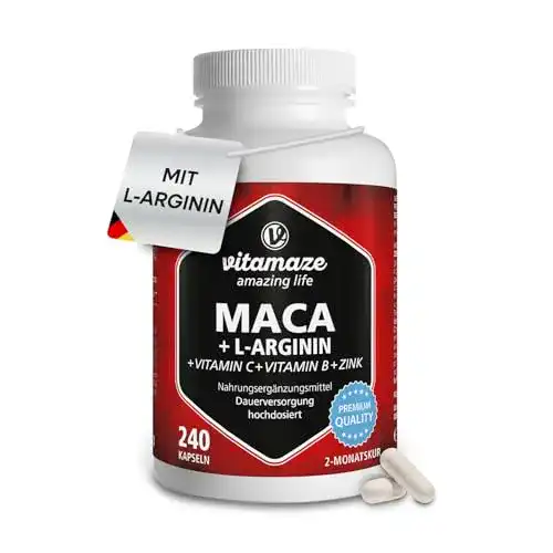 Vitamaze Maca Kapseln mit L-Arginin und Zink – hochdosiert