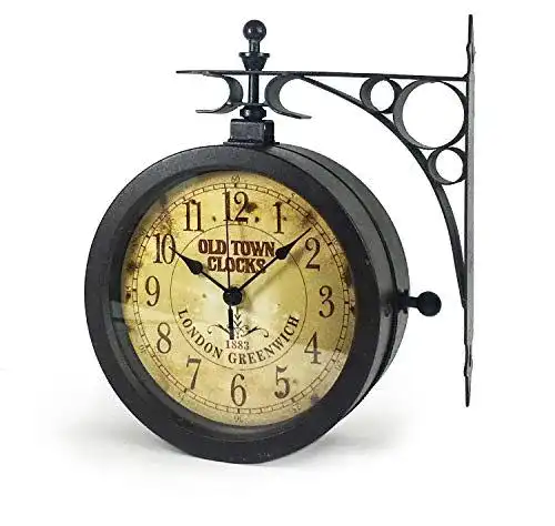 Bahnhofsuhr TFA Dostmann Nostalgie mit Thermometer für Innen und Außen
