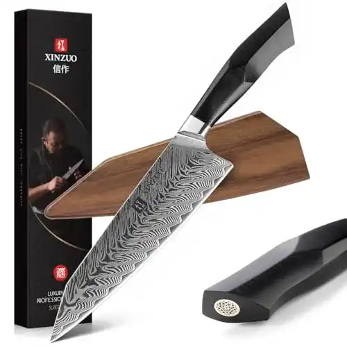 Xinzuo Damaststahl Kochmesser 21,5 cm mit G10 Griff und Magnetscheide