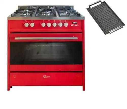 Gasherd Gurari Gas Standherd 90 cm in Rot mit Grillplatte