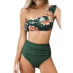 Cupshe Damen Bikini Set mit Rüschen und High Waist Design