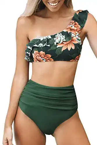 Cupshe Damen Bikini Set mit Rüschen und High Waist Design