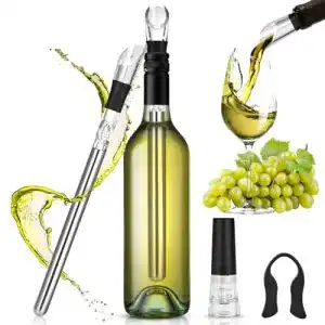 Weinkühlstab Cieex 4-in-1 Set aus Edelstahl mit Ausgießer und Flaschenverschluss