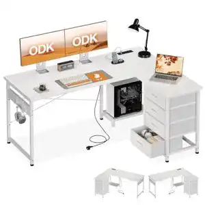 Eckschreibtisch ODK mit 4 Schubladen in L-Form, 135×100 cm