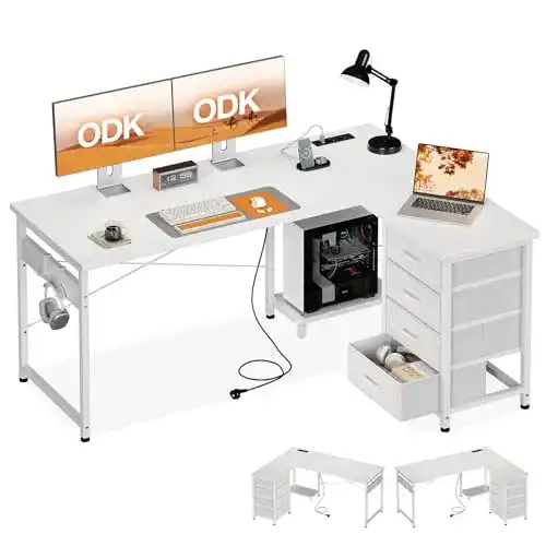 Eckschreibtisch ODK mit 4 Schubladen in L-Form, 135×100 cm