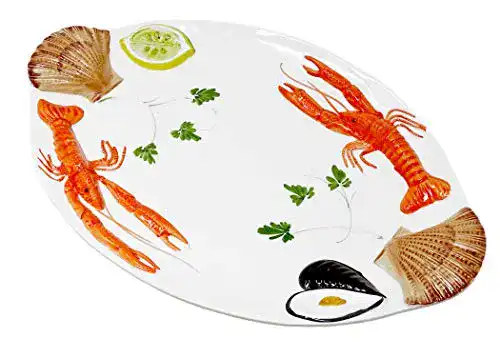 Fischteller Lashuma Handgemachte ovale Servierplatte aus Keramik