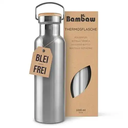 Edelstahl Trinkflasche 1 Liter von Bambaw Auslaufsicher und Umweltfreundlich