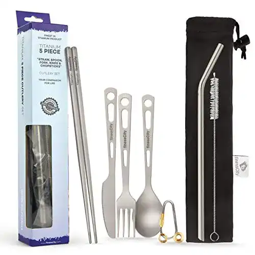Titan Besteck Set von finessCity Ultraleichtes Utility-Besteck für Reisen und Camping