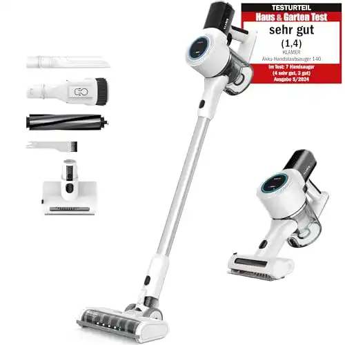 Akku Staubsauger Klamer 420 Watt kabellos und flexibel mit Zubehör