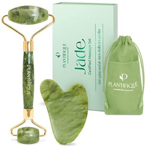 Jade-Roller und Gua Sha Set von Plantifique – Gesichtsroller aus Jade