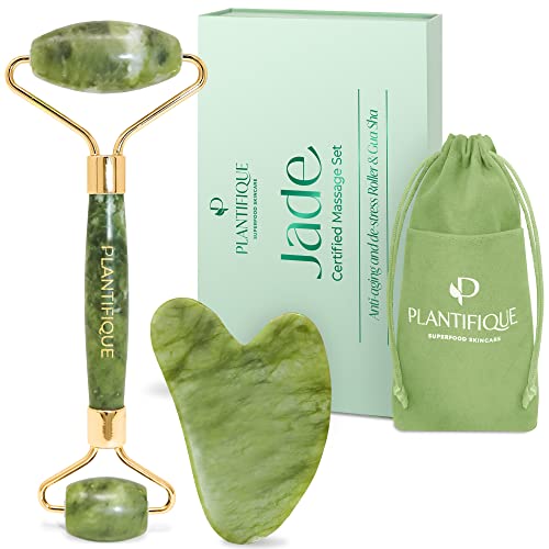Jade-Roller und Gua Sha Set von Plantifique – Gesichtsroller aus Jade