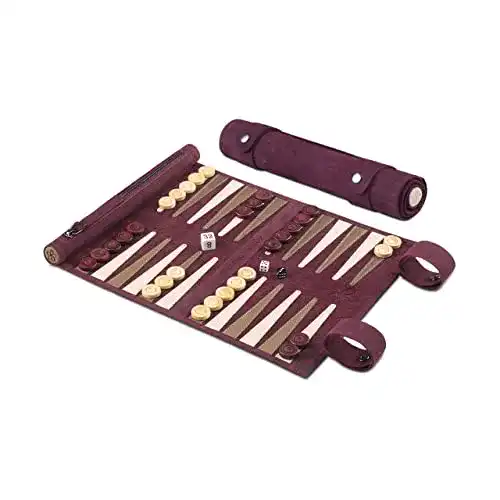 Backgammon Set von Melia Games aus hochwertigem Nubukleder