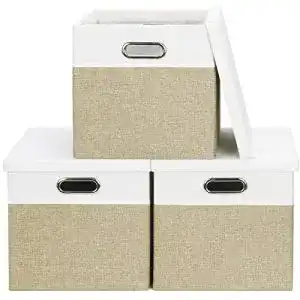 Febzoce Karton Aufbewahrungsboxen mit Deckel, 30 x 30 x 30 cm, 3 Stück