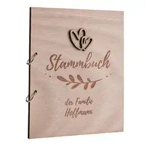 Stammbuch Hochzeit für die Familie mit Holzcover und Lasergravur