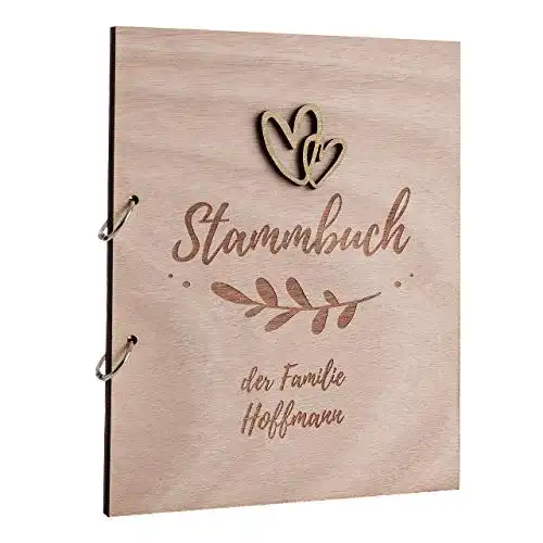 Stammbuch Hochzeit für die Familie mit Holzcover und Lasergravur