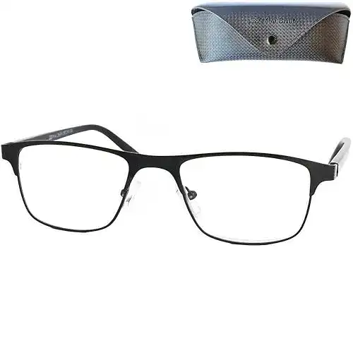 Blaulichtfilter-Brille mit Metallrahmen und eckigen Gläsern