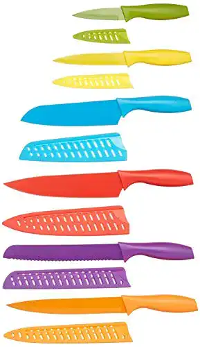Messerset Amazon Basics 12-teilig mit bunten Messern und Scheiden
