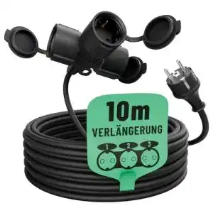 Verlängerungskabel für den Außenbereich 10 Meter mit 3-fach Steckdose