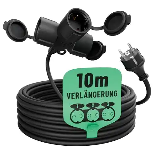 Verlängerungskabel für den Außenbereich 10 Meter mit 3-fach Steckdose