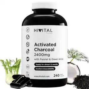 Aktivkohle-Kapseln von Hivital Foods mit 2400 mg pro Tagesdosis