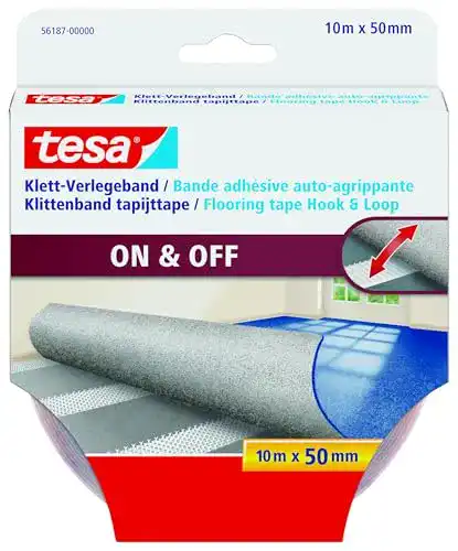 Tesa Klett-Verlegeband On & Off – Selbstklebendes Teppichklebeband