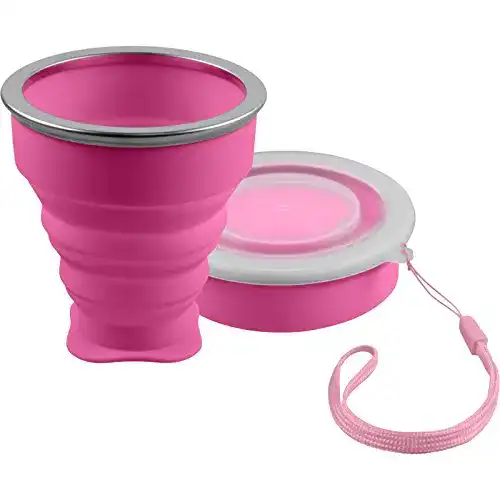 Faltbecher aus Silikon in Pink Praktischer Trinkbecher für unterwegs