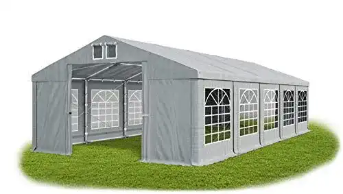 Partyzelt Das Company 8×10 m wasserdicht grau mit PVC Plane
