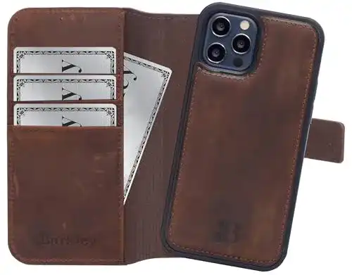 Burkley 2in1 Lederhandytasche für iPhone 13 Pro Schutzhülle mit Kartenfächern