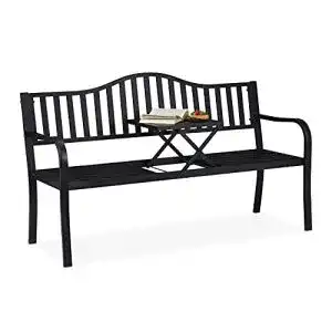 Gartenbank aus Metall mit klappbarem Tisch – Relaxdays 3-Sitzer