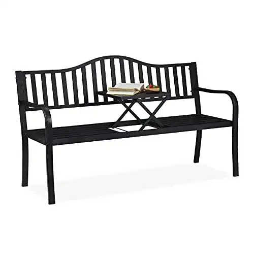 Gartenbank aus Metall mit klappbarem Tisch – Relaxdays 3-Sitzer