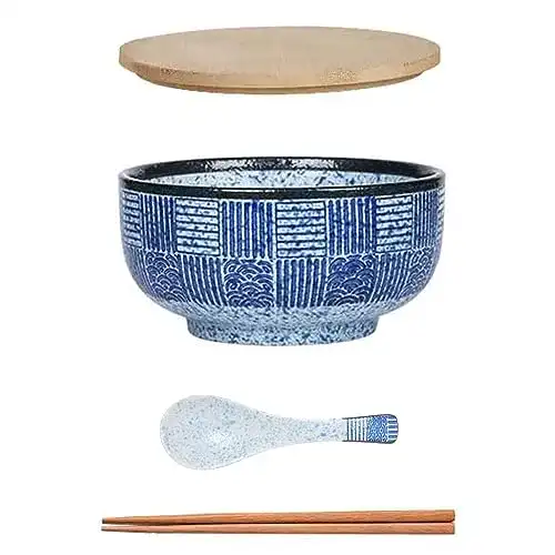 Cteahrow Japanische Ramen-Schüssel 900 ml mit Löffel und Deckel