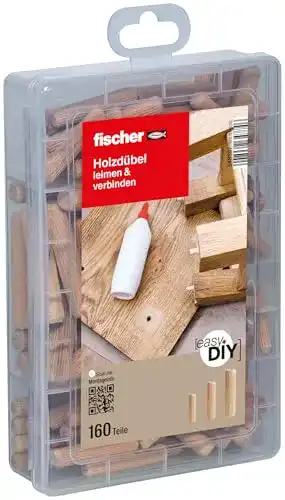 Holzdübel Fischer easyDIY Box, 160-teiliges Set zum Leimen und Verbinden