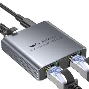 Warrky LAN Splitter 1 auf 2, 1000Mbps Ethernet Splitter mit Type-C-Netzkabel