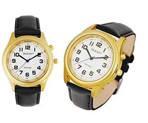 Sprechende Armbanduhr TalkJoy mit Lederband für Damen in Gold