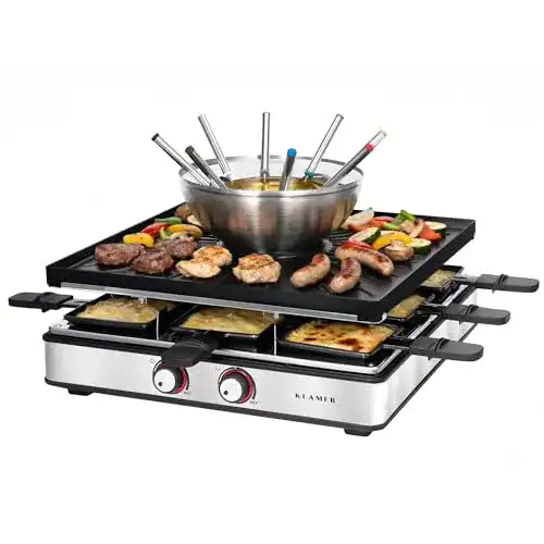 Raclette-Fondue-Set Klamer für 8 Personen Kombi-Grill und Fondue
