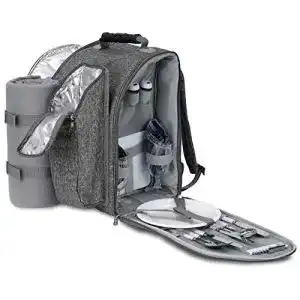 Picknick-Rucksack für zwei Personen mit Kühlfach und Fleece-Decke