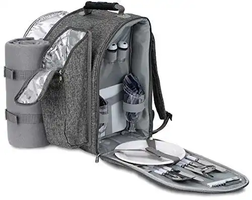 Picknick-Rucksack für zwei Personen mit Kühlfach und Fleece-Decke