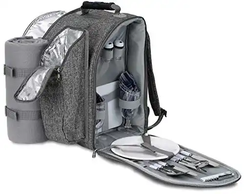 Picknick-Rucksack für zwei Personen mit Kühlfach und Fleece-Decke