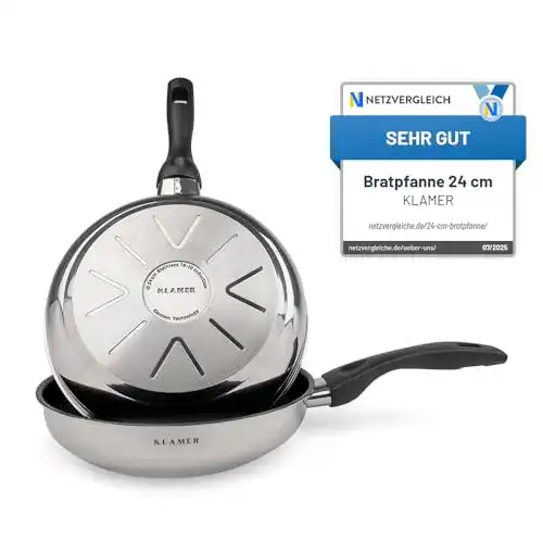 Klamer Bratpfanne 24 cm mit Antihaftbeschichtung aus Edelstahl