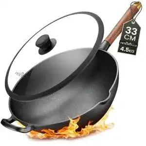 Gusseisen Wok mit Deckel für alle Herdarten, 33 cm, 5L