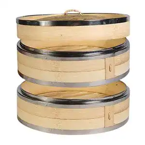 Bambusdämpfer Hcooker 27 cm mit 2 Etagen und Edelstahlrand