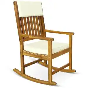 Schaukelstuhl Casaria Gartenstuhl aus Holz mit 160 kg Tragkraft in Creme
