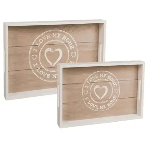 Serviertablett 2er-Set aus Holz in Grau