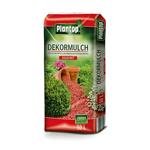 Rindenmulch Plantop Dekor Mulch 50L in Ziegelrot für den Garten
