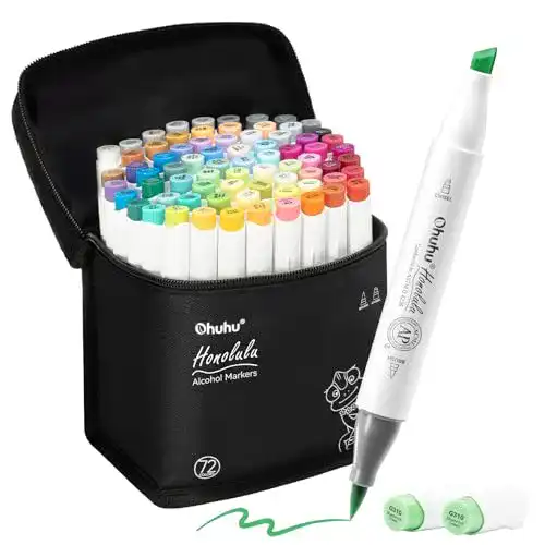 Ohuhu Alkoholmarker Set mit 72 Farben und Pinselspitzen