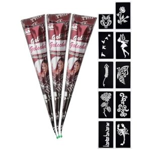 Henna Tattoo Farbe Elander – 3x Temporäre Tattoos und 10x Schablonen